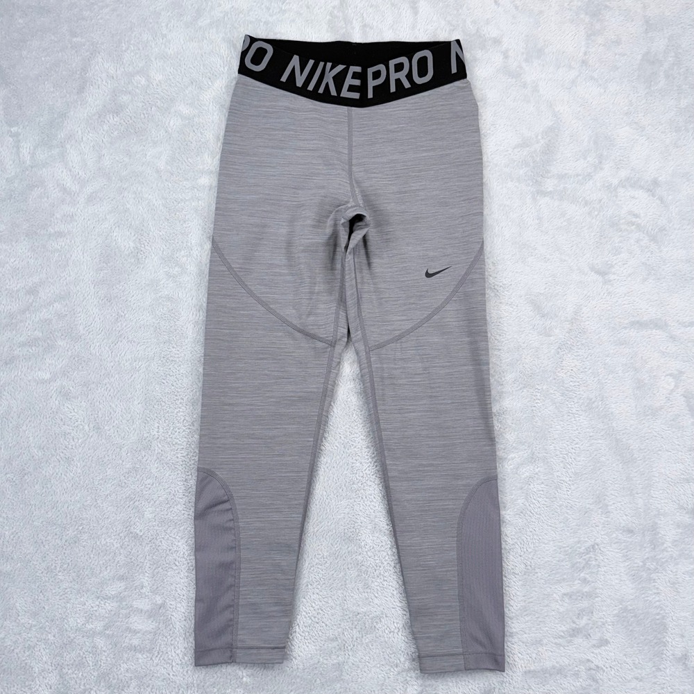Nike Pro 7/8 Tight Mesh Panel Leggings Womens Medium Grey Yoga Workout Athletic